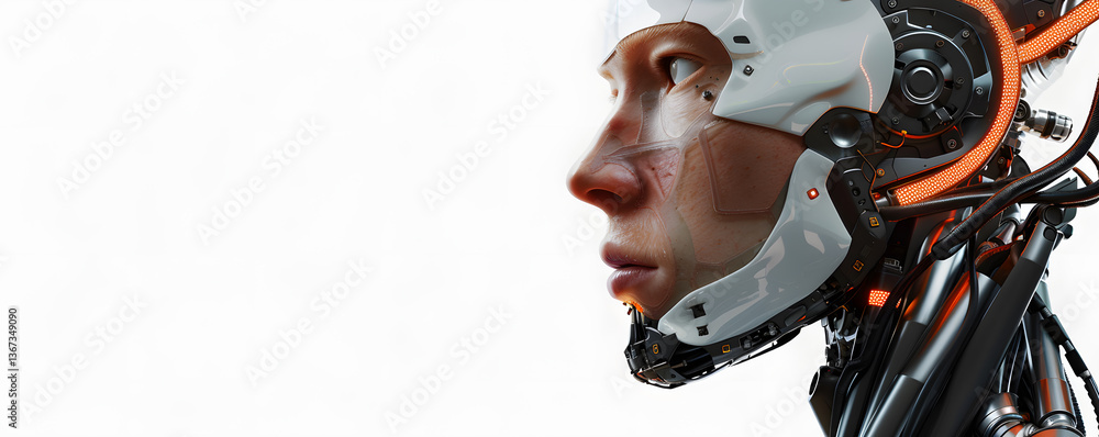 Leinwandbilder close-up image of an android with humanoid features against a white background