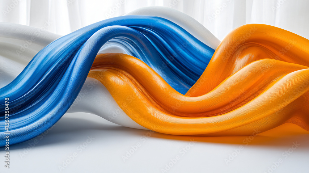 Aufkleber flowing wave of colored fabric showcasing a beautiful gradual color change from blue to orange in an