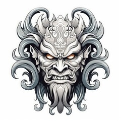 Mythical Oni Mask Adorning a Legendary Samurai Warrior