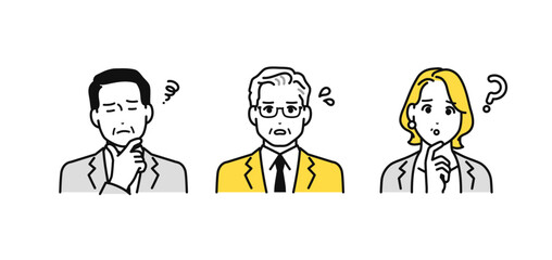 Naklejka premium 悩む表情の会社役員のシンプルな人物アイコンセット