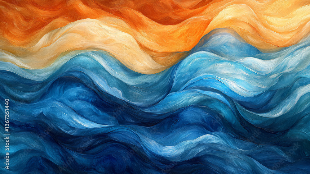 Aufkleber abstract painting of ocean waves with gradual color transition from deep blue to light blue creating