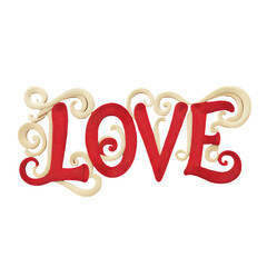 Eternal Bond: "LOVE" is gracefully spelled out with a vibrant red font, elegantly decorated with swirling design. This image of love creates romantic vibes.
