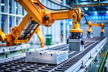 Fototapeta premium Automated Electric Vehicle Battery Pack Assembly Line Manufacturing Process
