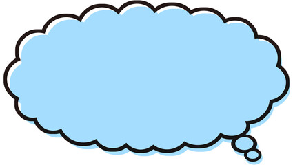 シンプルな横長のもこもこ吹き出し　気持ち　イラスト素材　青