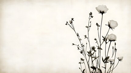 Elegant vintage style etching of a detailed and ornate floral composition featuring a bouquet of beautifully illustrated flowers and foliage in a classic nostalgic design