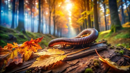 Fototapeta premium Autumn Forest Compost Heap: Millipede Double Exposure Stock Photo