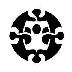 Intricate Abstract Puzzle Design: A Black and White Geometric Symbol of Interconnectedness, Wholeness, and Unity within a Circular Framework.
