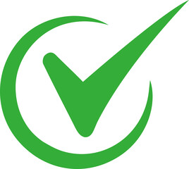 Green checkmark tick icon.	