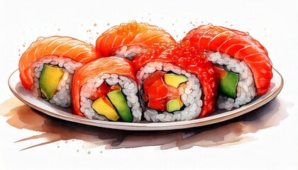 Sushi, aquarelle illustration