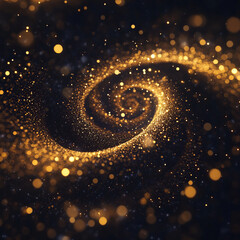 A mesmerizing golden particle swirl forming abstract, elegant vortex in dark space for a sense of...