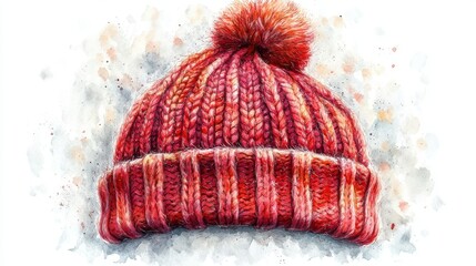 knitted red hat isolated,cartoon illustration style