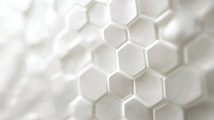 Abstract white honeycomb texture, close-up, background blur, design element