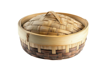 Crafted bamboo steamer basket perfect for traditional Asian cooking at home isolated on transparent background