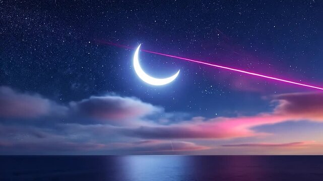 The magnificence of a starry night sky over a calm ocean. Fantasy landscape anime or cartoon style