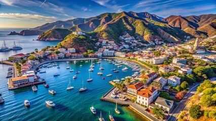 Naklejka premium Avalon Catalina Island Aerial View: Charming Coastal Town, California