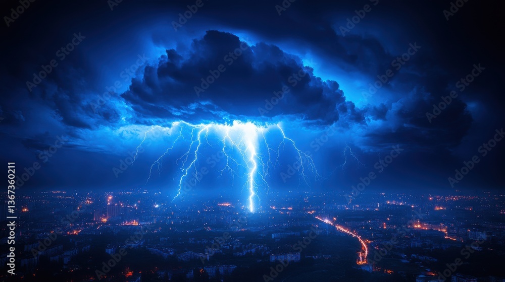 Poster lightning,thunderstorm flash with raining background bad weather,cloudy problem with aerial or satel