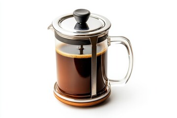 Brewing aromatic coffee in a French press at home for a cozy morning ritual isolated on transparent background