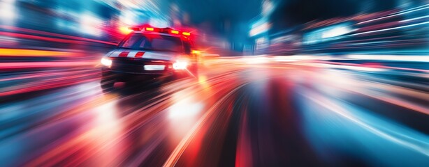 Ambulance Speeding Through City at Night with Motion Blur Effect