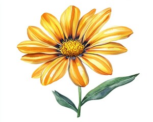 Yellow gazania flower in  68 watercolor  on white background