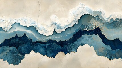 Ethereal misty abstract mountain landscape with a minimalist Japanese inspired aesthetic and soothing layered colors