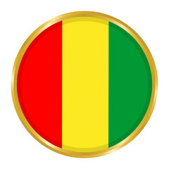 Fototapeta premium Round Flag of Guinea with Golden Border, Guinea Flag Button