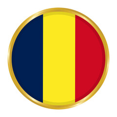 Fototapeta premium Round Flag of Romania with Golden Border, Romania Flag Button