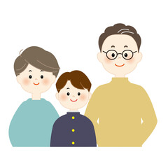 男子学生と両親　上半身