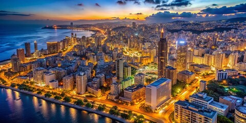 Obraz premium Beirut Night Skyline Aerial View: Stunning Cityscape at Dusk