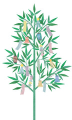 七夕飾りの水彩風イラスト、笹の葉