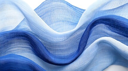 Soft flowing layers of indigo dyed fabric create a captivating abstract pattern of undulating waves and gentle curves
