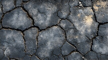 Fototapeta premium A high-resolution close-up reveals a dark cracked earth texture with subtle gray and beige accents ideal for design backgrounds.