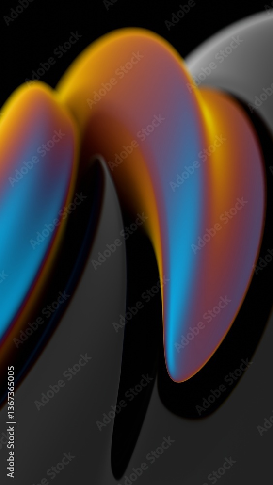 Aufkleber Fluid swirl of black, orange, and blue gradient forms a modern wave pattern, blending illusions, synergy, and technology into an abstract, futuristic design..