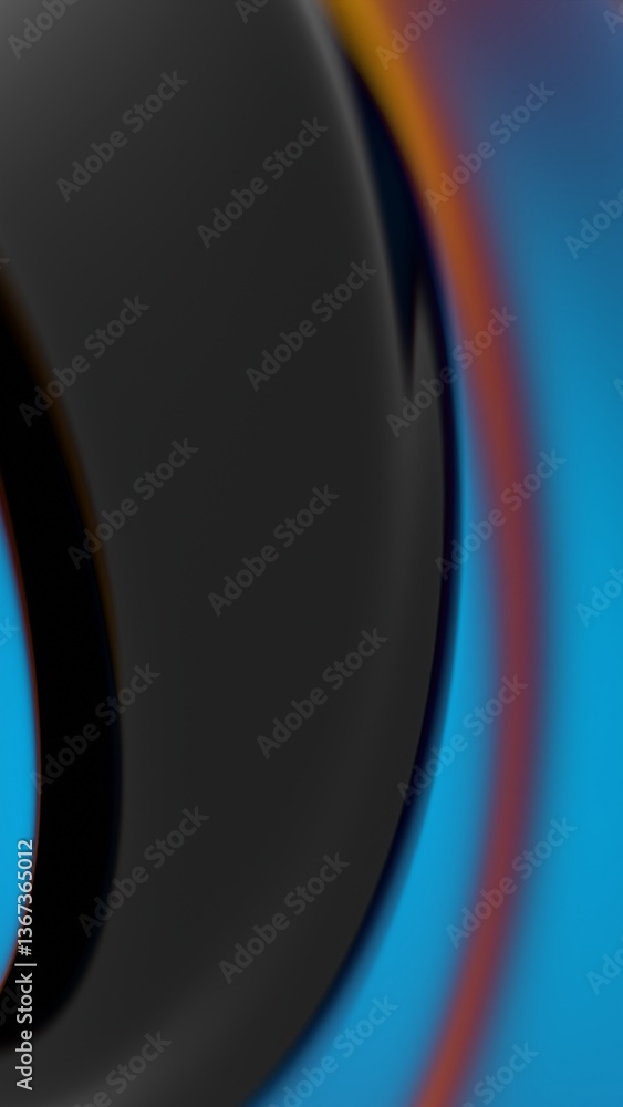 Aufkleber Fluid swirl of black, orange, and blue gradient forms a modern wave pattern, blending illusions, synergy, and technology into an abstract, futuristic design..
