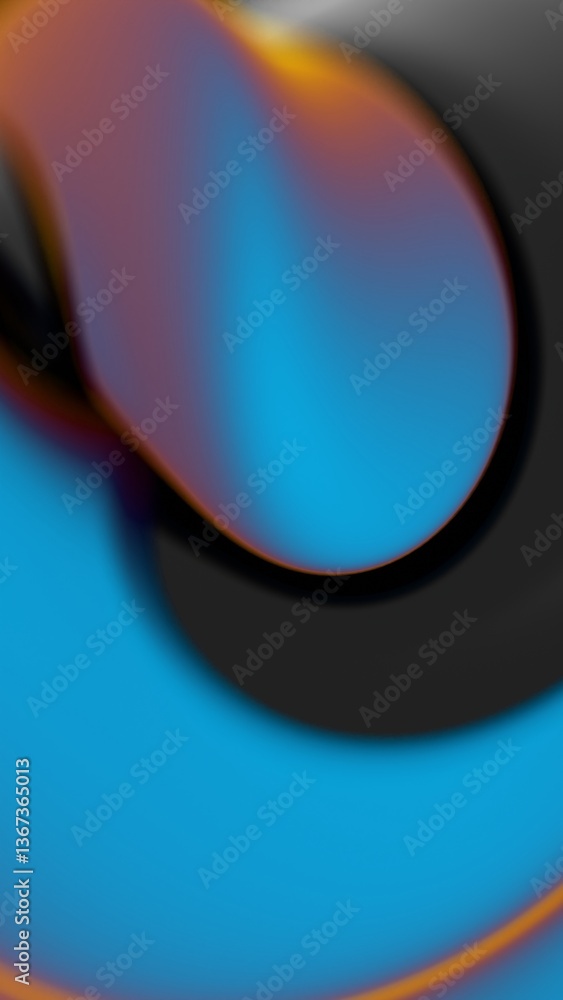 Aufkleber Fluid swirl of black, orange, and blue gradient forms a modern wave pattern, blending illusions, synergy, and technology into an abstract, futuristic design..