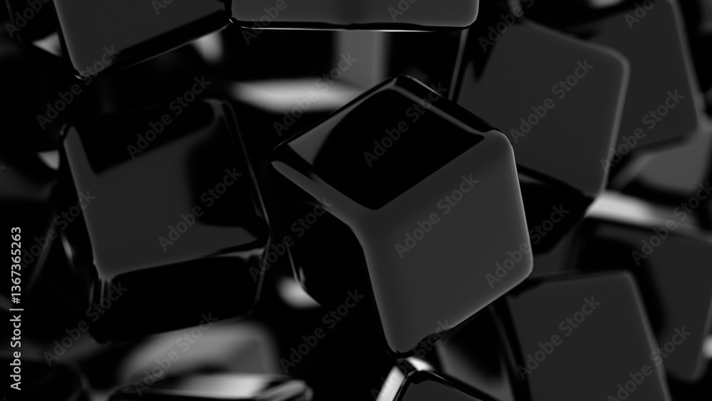 Aufkleber Glossy black cubes with rounded edges floating in a minimal composition, creating a modern, sleek, and futuristic design with smooth reflections........