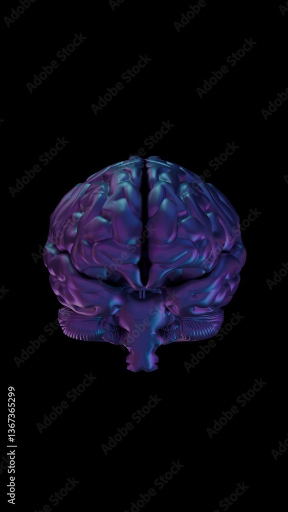 Poster glossy black 3d brain isolated against a dark background, highlighting a minimal, futuristic concept