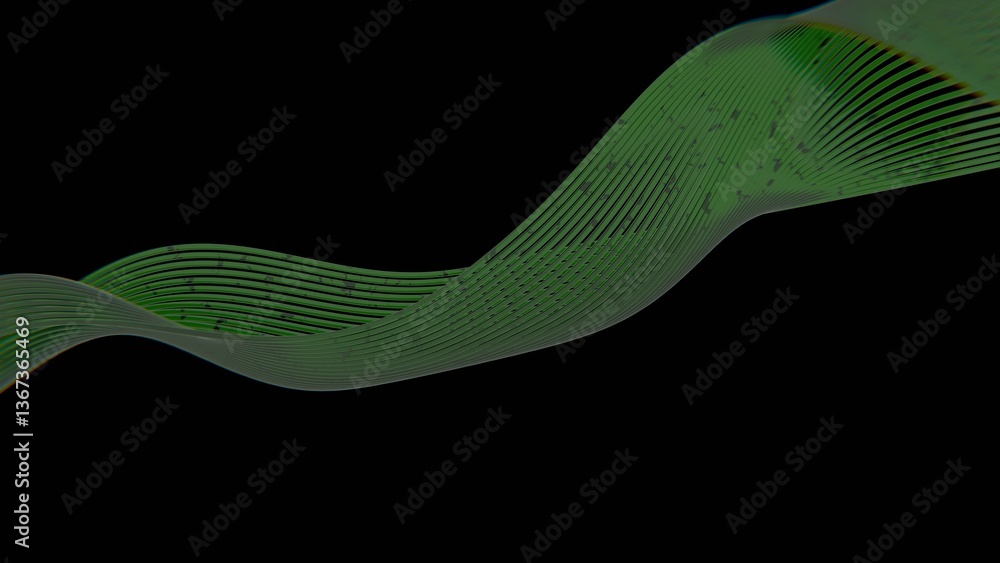 Fototapete Thin lines twisting into a sleek wave on a black background, creating a minimal and futuristic abstract design with fluid curves and modern geometry..