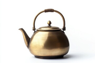A vintage brass teapot on a clean white surface, highlighting its timeless charm isolated on transparent background