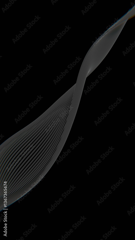 Fototapete Thin lines twisting into a sleek wave on a black background, creating a minimal and futuristic abstract design with fluid curves and modern geometry.......