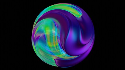 Fluid metallic lumps in neon purple and blue float on a black background, creating an abstract wave pattern that merges illusions, technology, and futuristic design........