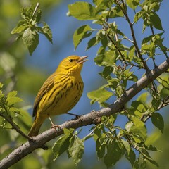 Fototapeta premium Yellow Warbler Singing from Branch