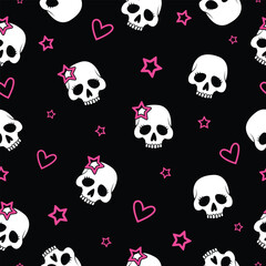 Fototapeta premium Seamless pattern with hearts and skulls. Vector gothic pattern.