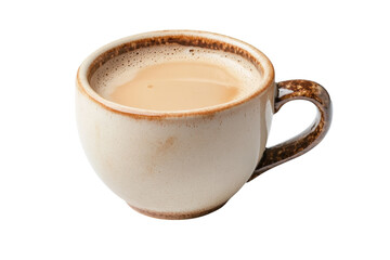 Warm cup of rich, creamy coffee resting on a clean white surface, inviting morning tranquility isolated on transparent background