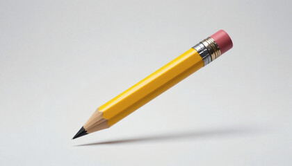 Classic 8-bit pixel pencil with a vibrant yellow body, sharp tip, and retro gaming aesthetics, isolated on a white background, perfect for nostalgic school supplies and vintage pixel art designs.