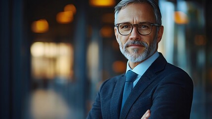 Fototapeta premium Senior executive in a suit and tie standing confidently as a symbol of corporate leadership