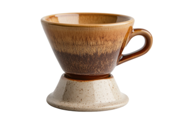 Artisan coffee dripper crafted from ceramic with a rustic design on a clean backdrop isolated on transparent background