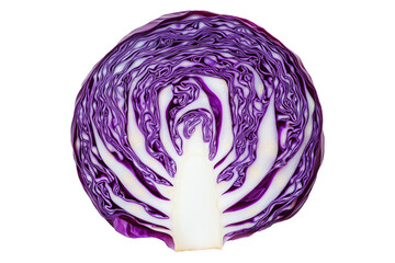 Fototapeta premium Close-up of a sliced purple cabbage isolated on transparent background. Concept of fresh vegetables and healthy eating