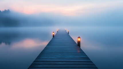 Fototapeta premium Enigmatic Pier at Twilight: A Journey into Serenity and Tranquil Reflections