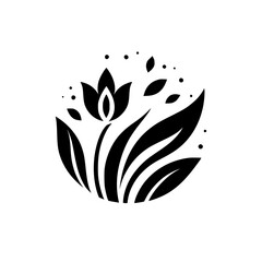 Elegant Black and White Floral Logo: A stylized tulip blossoms within a circular frame, representing nature's grace and minimalist design.