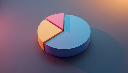 Obraz premium Sleek financial pie chart with colorful segments and a floating effect on a gradient background